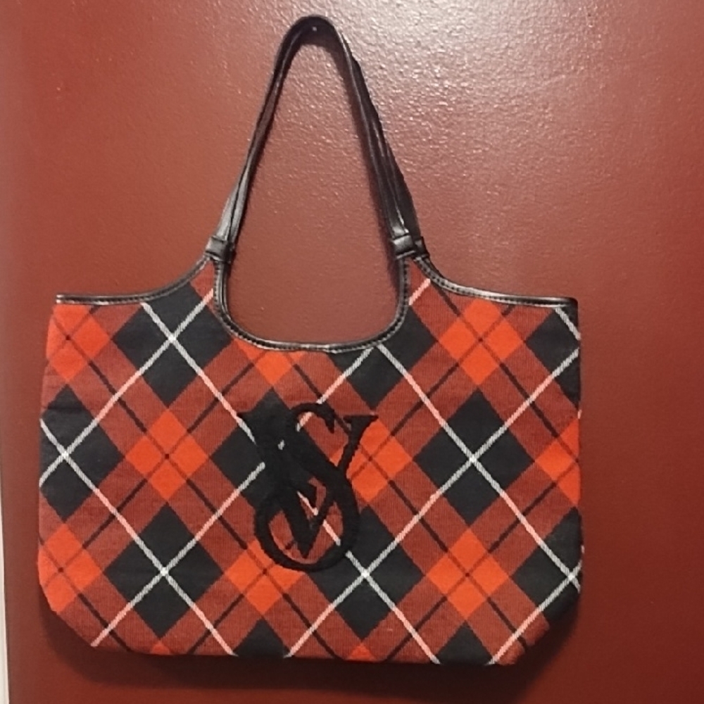 Victoria Secret Plaid Tote Bag with Black Handles